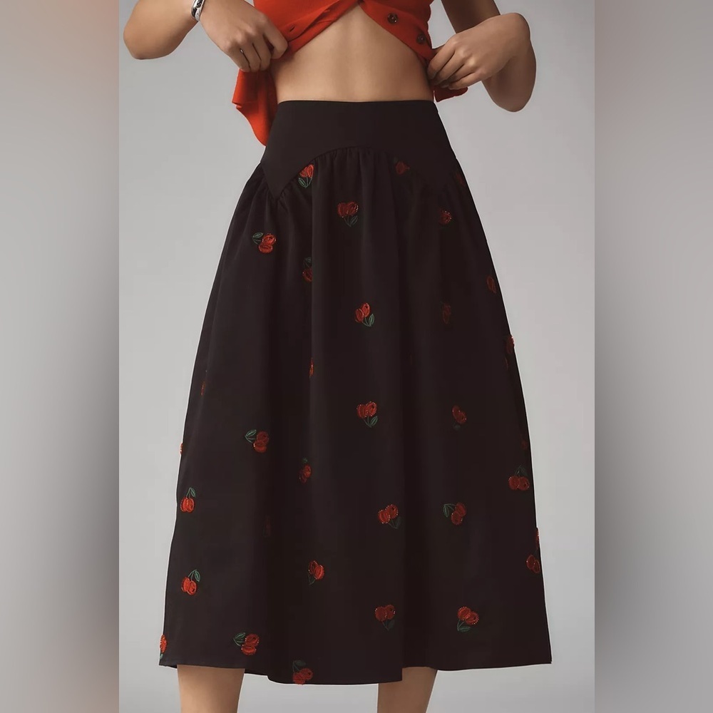 NWT Size L - Avec Les Filles Cherry Applique Midi Skirt (NWT US$ 168) - Picture 8 of 16